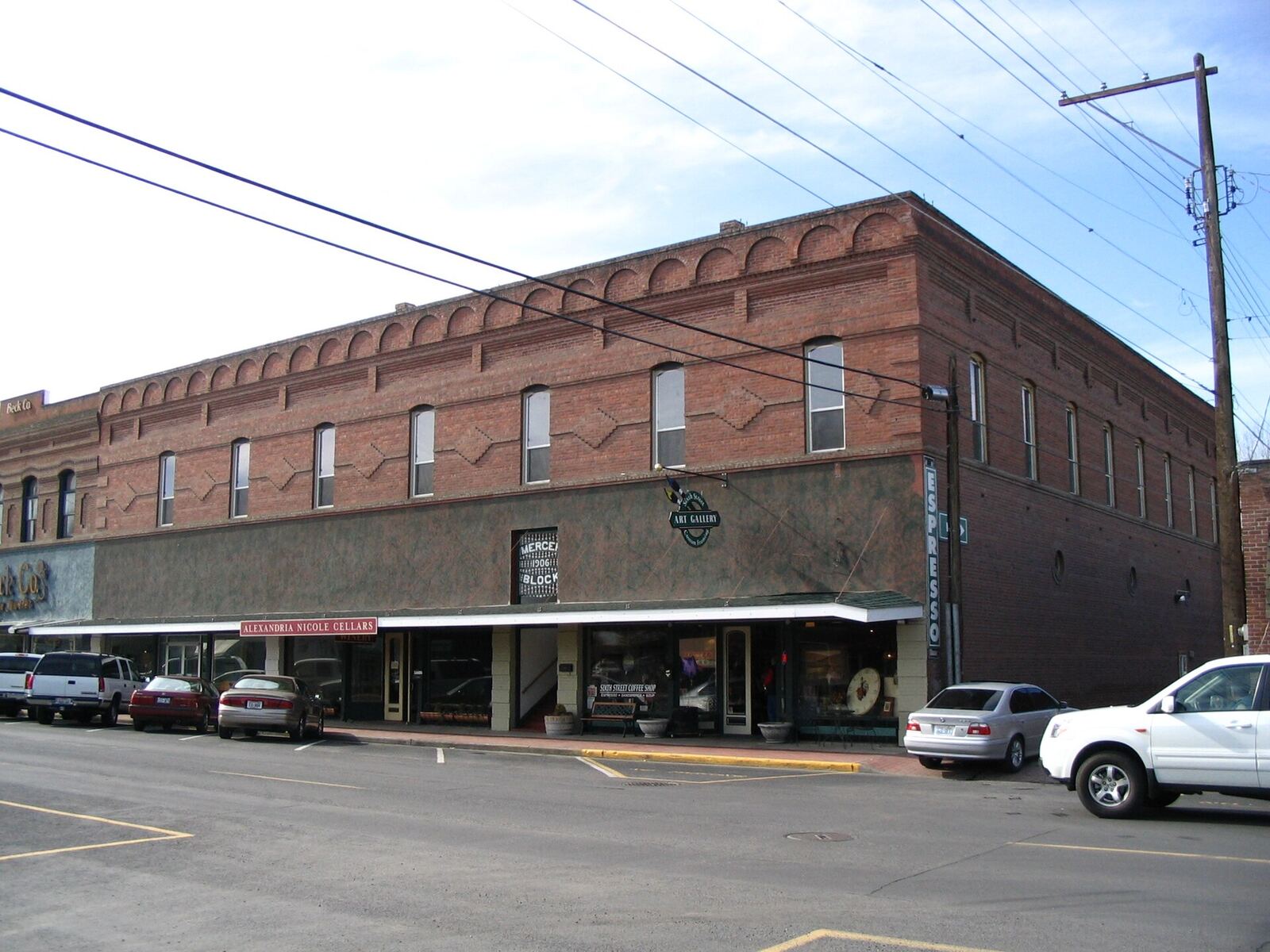 Historic brick storefronts in downtown Prosser